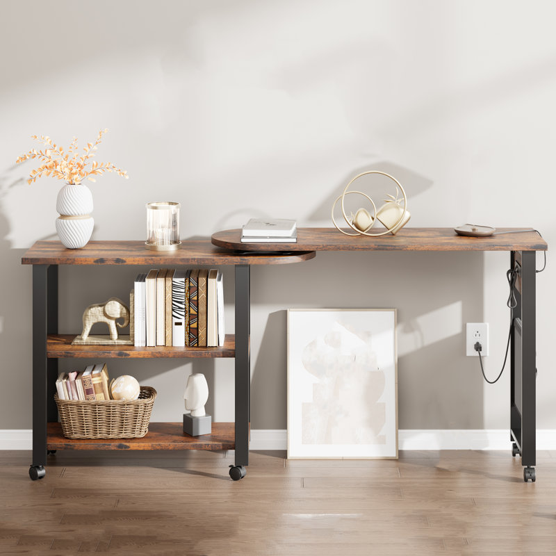 Sofa Table 360°rotating Tabletop 2-tier End Table