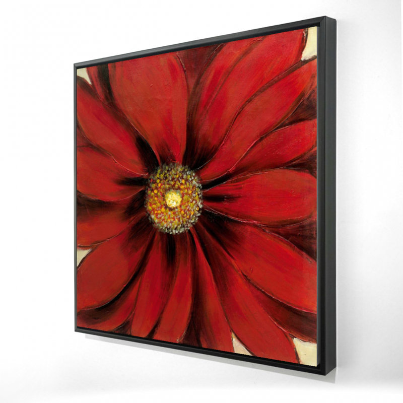 Red Daisy - toile encadrée rouge romantique pour la décoration intérieure