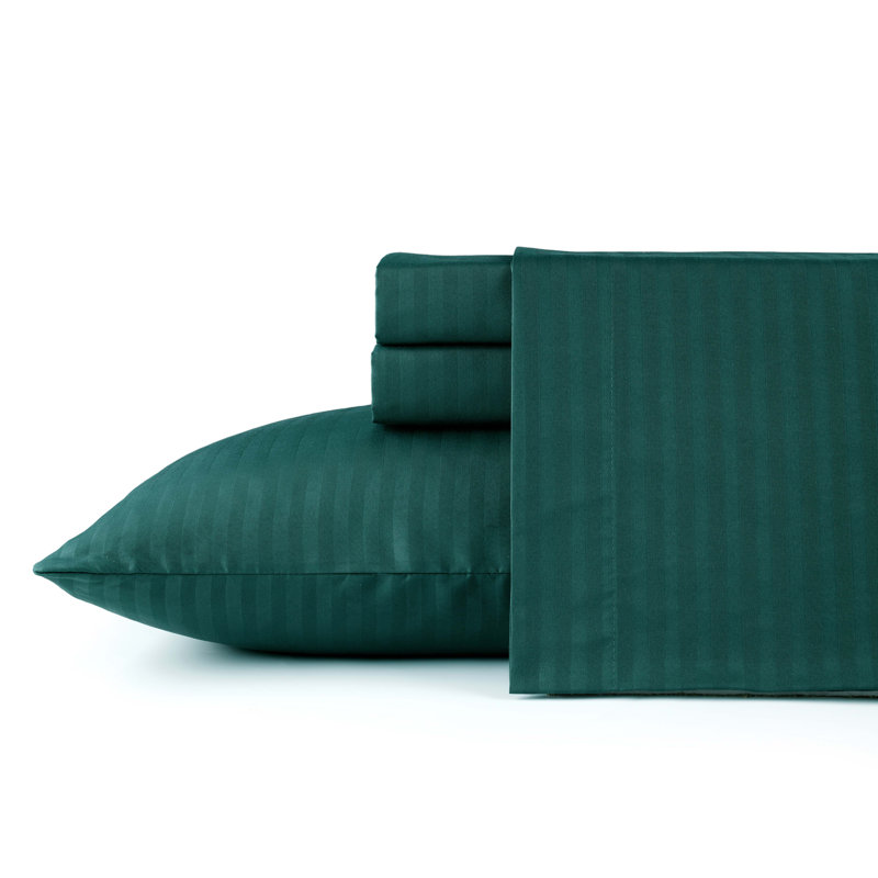 Ensemble de draps 4 pièces Bibb Home, Ensemble de draps pour grand lit avec 2 taies d'or, Vert émeraude