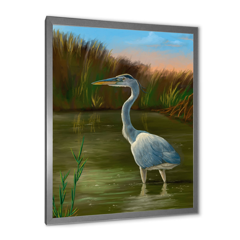 «Blue Heron Wetland Bird», cadre photo, impression sur toile, H 20 po x l 12 po x P 1po, Encadrement argenté