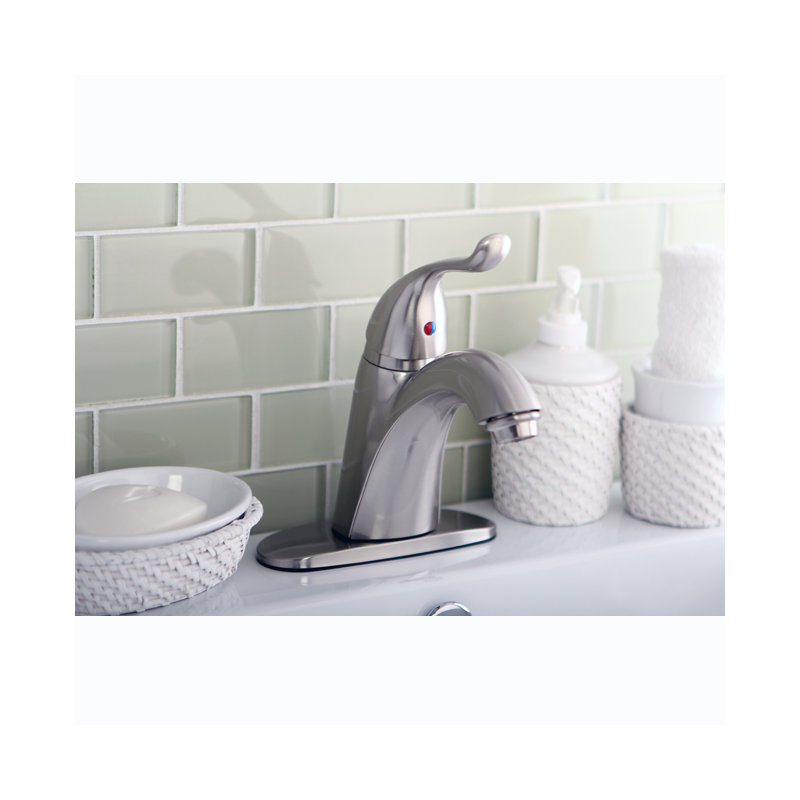 Kingston Brass Yosemite Single-Handle 1-Hole Deck Mount Bathroom Faucet with Plastic Pop-Up, Brushed Nickel