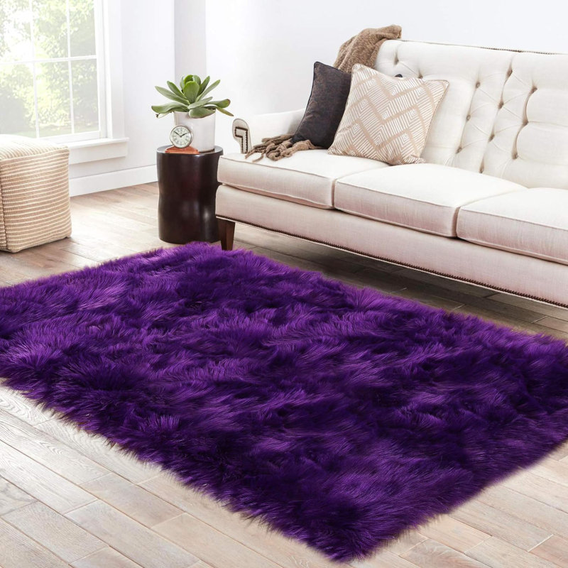Kunala Shag Purple Area Rug purple color, 3 sizes to choose , Rectangle 2' x 3'