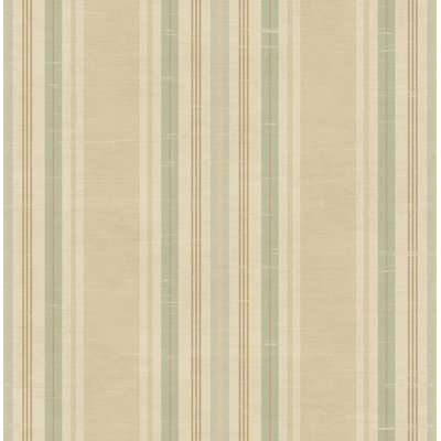 Seabrook Designs Metallic Tan & Mint Noelle Linen Stripe Unpasted Wallpaper