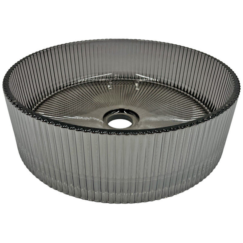 Timeless 14" Glass Circular Vessel Bathroom Sink, Light Black