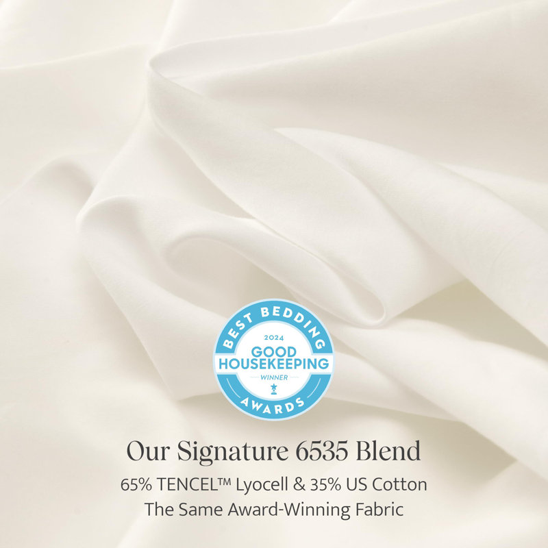 Double Stitch By Bedsure Cotton Tencel Fitted Sheet, Cream, Queen Fitted Sheet