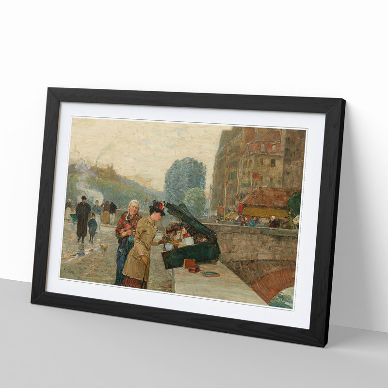 The Seller on the Bridge by Childe Hassam - Framed Print, 27cm H x 36cm W x 2cm D, Black Framed