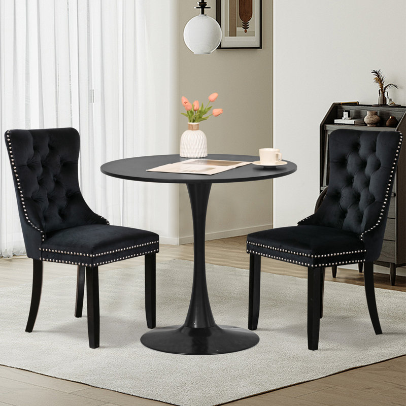 Ensemble de table de salle à manger rond avec 2 chaises , Noir, Noir, noir, noir, noir