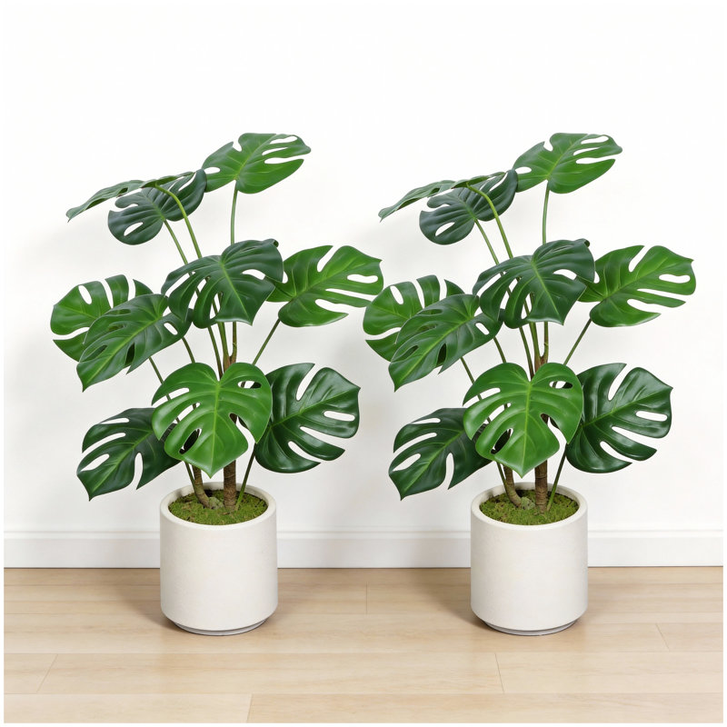 30 po Monstera Deliciosa plante artificielle avec pot blanc, 2 pièces