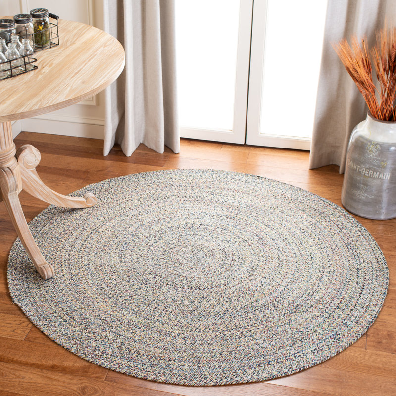 Tapis brun / ivoire en coton tressé à la main Manzer, Rond 5 pi