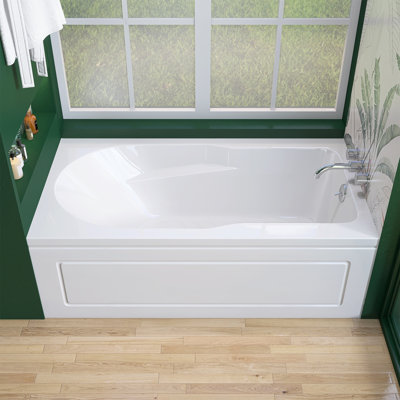 60 In. X 32 In. Alcove/Apron Front Soaking Bathtub With Right Drain Hole Integrated Armrest Non-Slip Tub In White