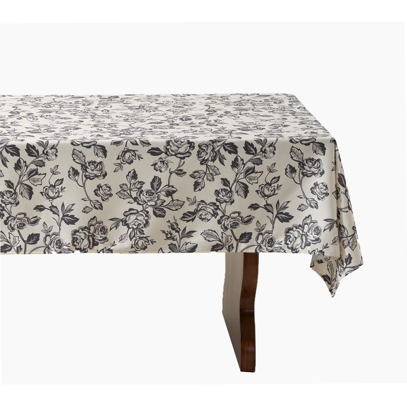 Vintage Black Rose Print Tablecloth – 56" W X 88" L, 88" L x 56" W