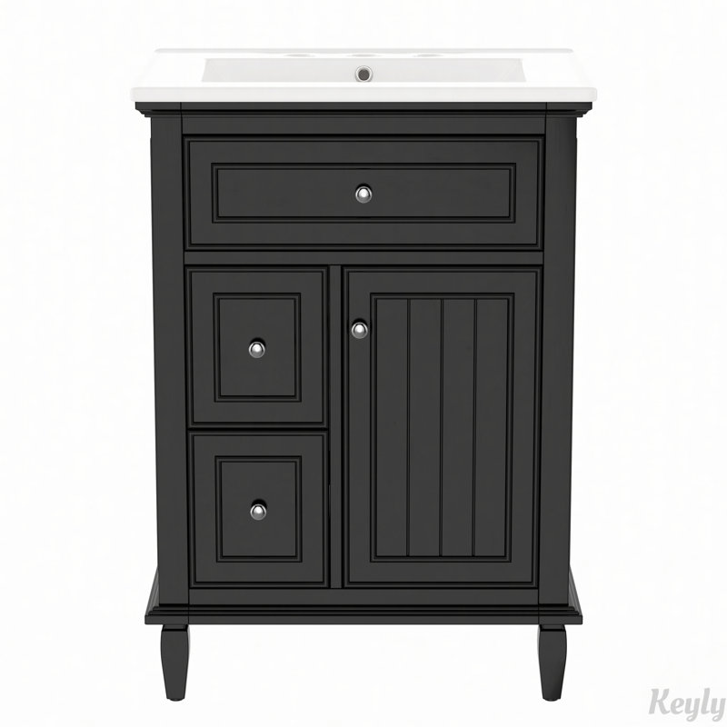 Meuble-lavabo polyvalent de 24 po avec fonctionnalités avancées pour une fonctionnalité optimale, Noir, noir, noir, noir