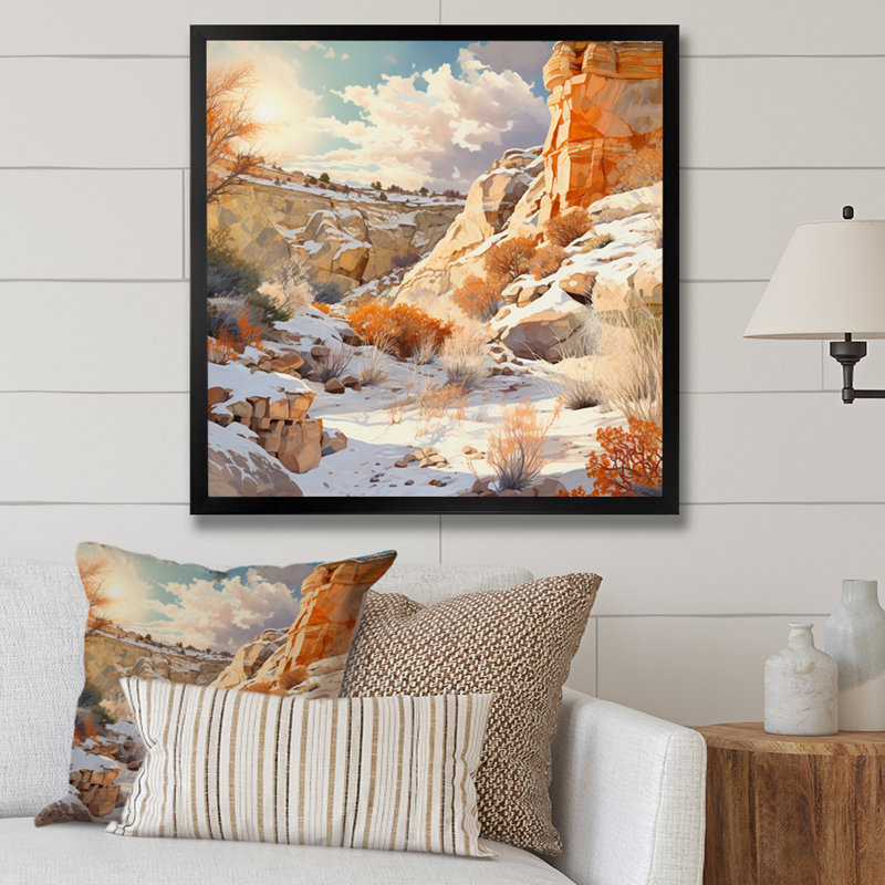 Canyon Winter Scenery sur toile, Cadre simple noir, H 36 po x l 36 po x P 1,5 po