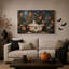 Art mural blanc sur toile avec fantôme blanc et chat noir dans la baignoire-1946795941