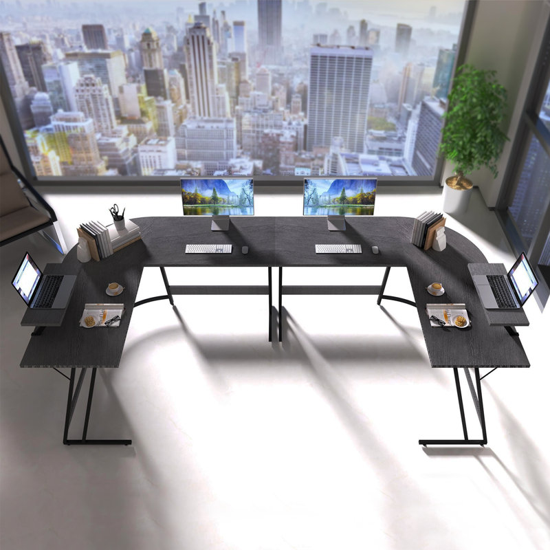 Vanesa 51.18'' L Shaped Corner Computer Desk Home Office Desk with Monitor Stand, Black/Black