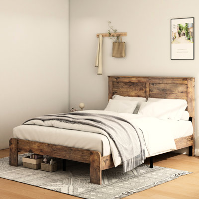 Dark Brown King Size Bed Frame, Wood Platform Design, Noise , No Box Spring, Fast Installation, Spacious Under Storage, High - Quality Metal & Platform, Simple Setup, Large Space, Solid And Structure
