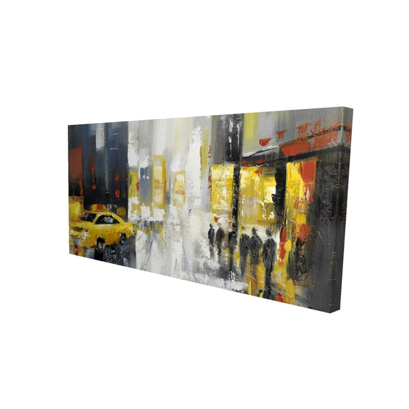 Rainy Busy Street - Toile de paysage de rue pour la décoration intérieure, H 48 po x l 24 po