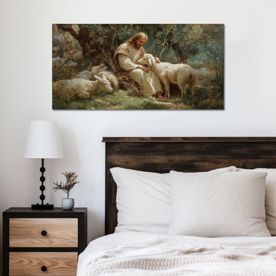  «Spring Jesus», art mural sur toile, peinture religieuse chrétienne, décoration murale sur toile, images de nature pour le salon ou la chambre à coucher, œuvre d'art encadrée prête à accrocher 12 po x 24 po