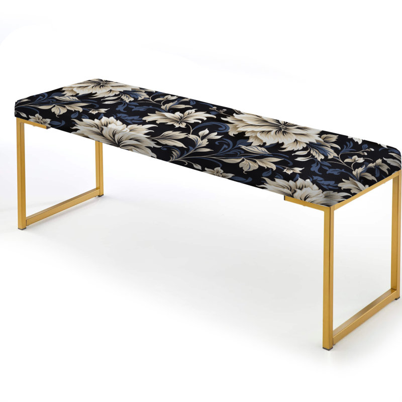 Banc damassé rembourré damassé bleu foncé et beige foncé
