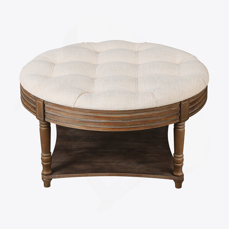 Grande table basse ronde à 2 niveaux avec repose-pieds capitonné, White