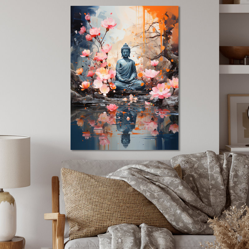 Bouddha floral en méditation I - décoration murale méditation en métal, H 40 po x l 30 po