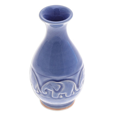 Novica Handmade Joyful Elephants Celadon Ceramic Vase