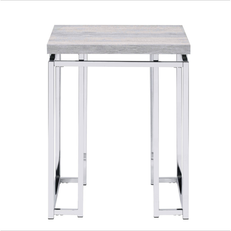 Table de bout en chêne naturel et chrome avec base en métal