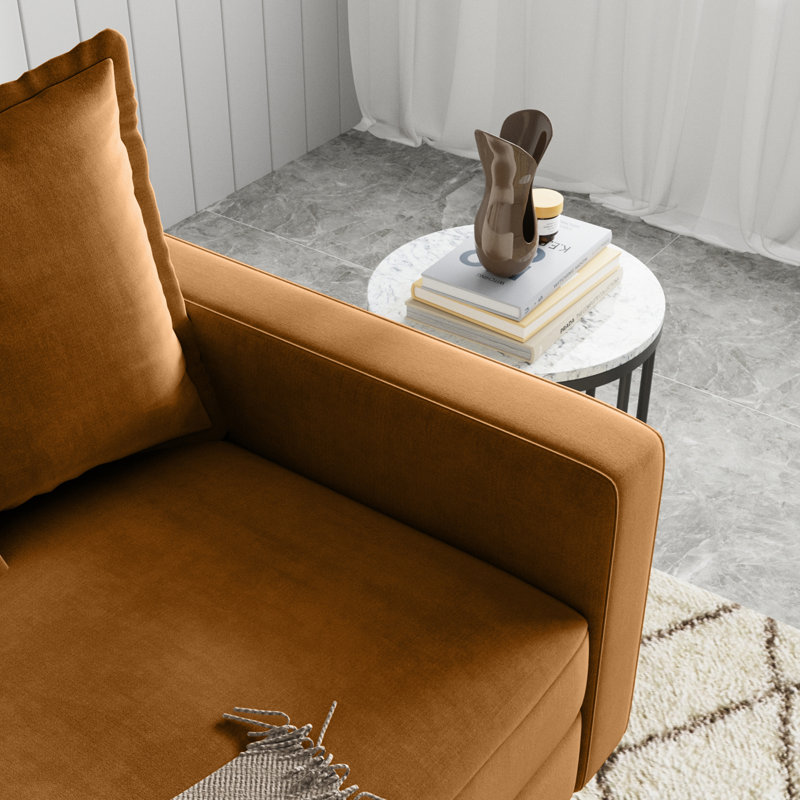 70" Velvet Square Arm Sofa, Ginger Velvet, Black