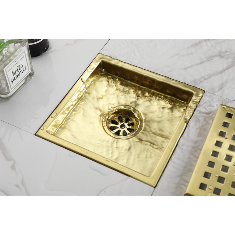 6" Classic Square Shower Floor Drain, Gold