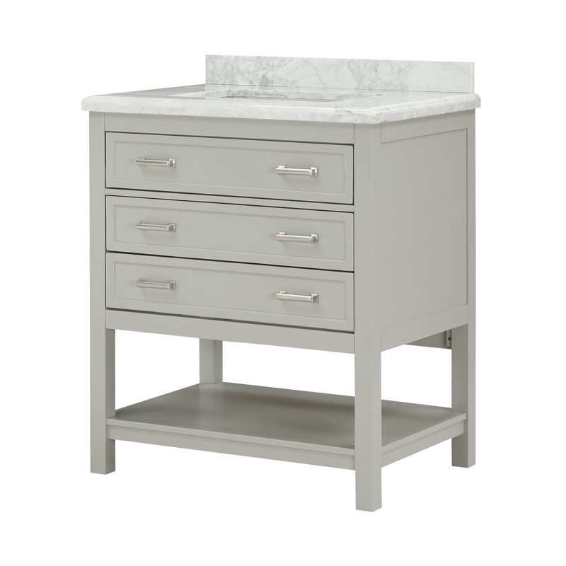 Meuble-lavabo simple 31 po avec plateau en marbre Sobhi, Gris