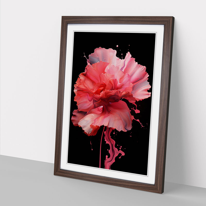 Carnation Flower Abstract No.3 - Single Picture Frame Print on Wood, 34cm H x 25cm W x 2cm D, Walnut Framed
