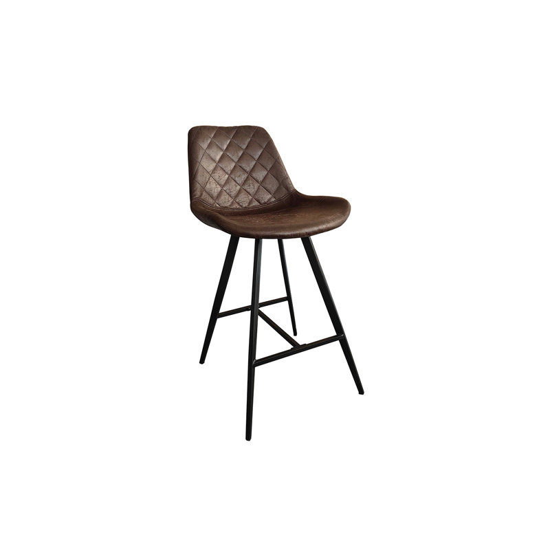 Upholstered Counter Stool with Metal Frame, Dark Brown