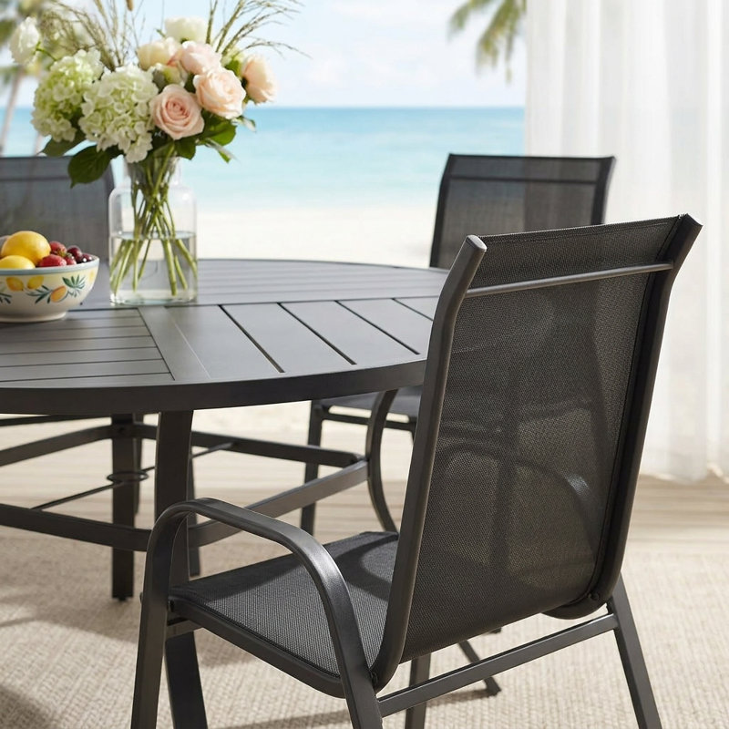 Edison With Stackable Textilene Chairs, Black