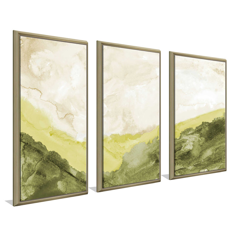 «Washed Landscape», peinture sur toile flottante 3 pièces, L 52,5 po x H 33,5 po