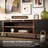 78.74" Solid Wood TV Stand for TVs up to 85", Mid-Century Modern Sliding Door Media Console with Arched Glass Doors, Black & Walnut Finish