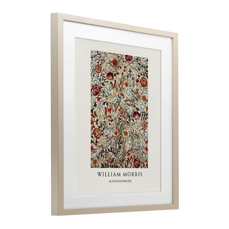 Reproduction sous verre à pois rouges William Morris, design par Vintage Hustle, H 21 po x l 17 po, Cadre de récolte en pin