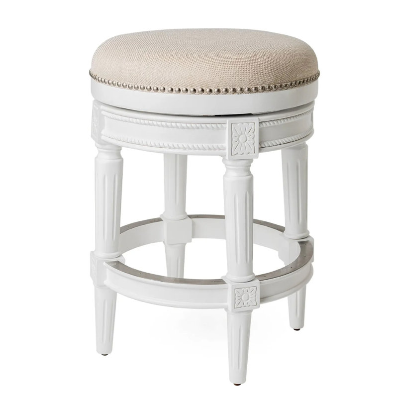 Maven Lane Pullman Backless Stool with Fabric Upholstery, Counter Stool (26" Seat Height), Alabaster White