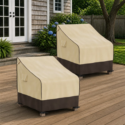 Patio Chair Cover Waterproof, Outdoor Furniture Covers For Rocking Chair, Heavy Duty Anti UV Chair Cover, Fits Up To 35" H X 45" W X 40" D, Air Vent And Handles Included, Brown & Khaki, 2 Pack