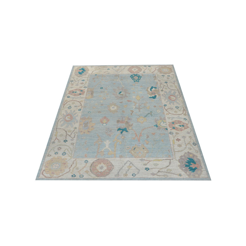 Pacific Ushak Wool Weft 6x9 Turquoise / Ivory Transitional Hand Knotted Area Rug