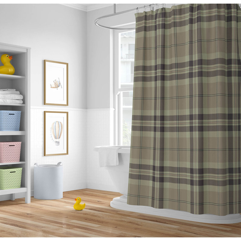 Tartan Block Ultra-Thin Lightweight Shower Curtain, 71" H x 74" W, Pink Geometric 8