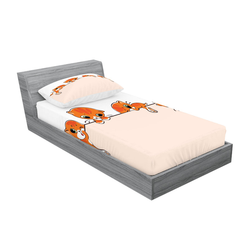 Drap-housse et coussin décoratif pour chat Ambesonne, blanc crème orange, Ensemble de draps pour lit simple + deux taies d'o