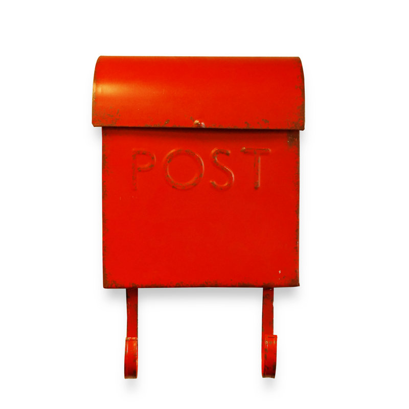 Antique Red Steel Wall Mounted Mailbox with Newspaper Holder