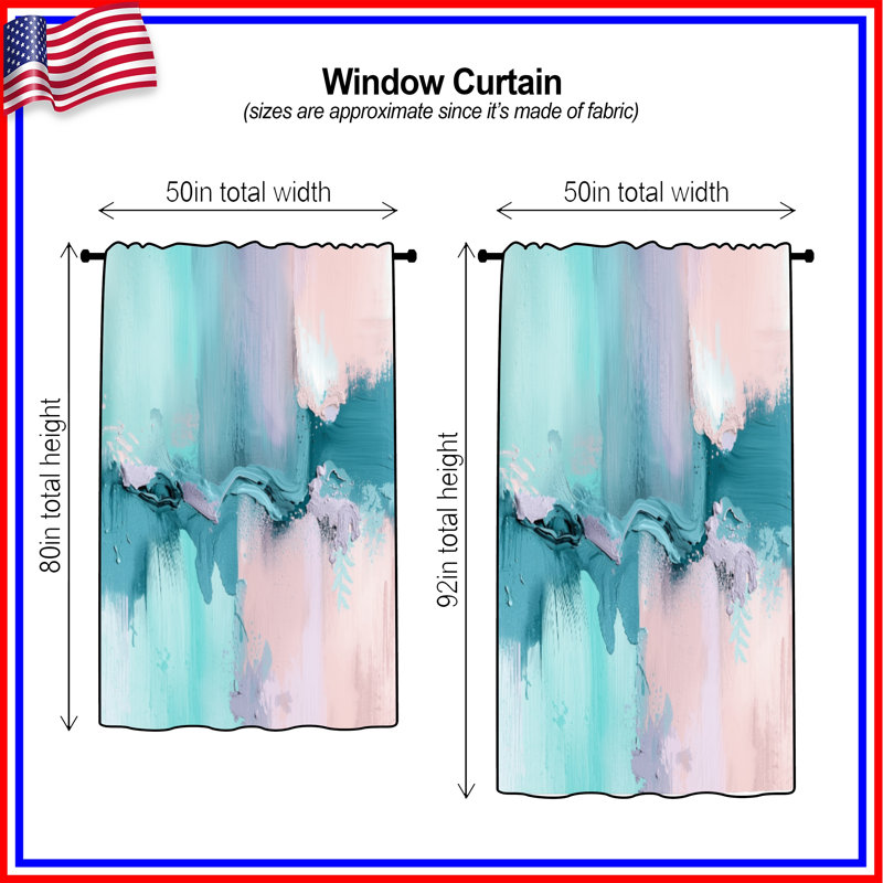 Rideaux bleu, rose et rose, 50 po x 80 po - 1 panneau, Transparent