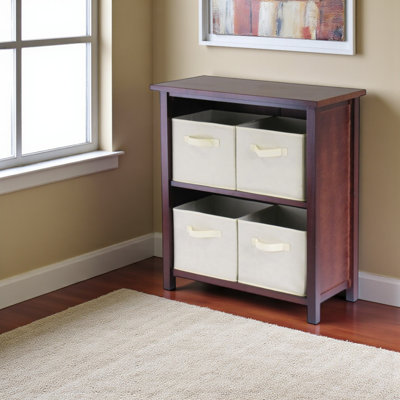 Irmela Walnut 5-Pc Storage Shelf with 4-Foldable Baskets, 29.82" H X 27.79" W X 12.78" D