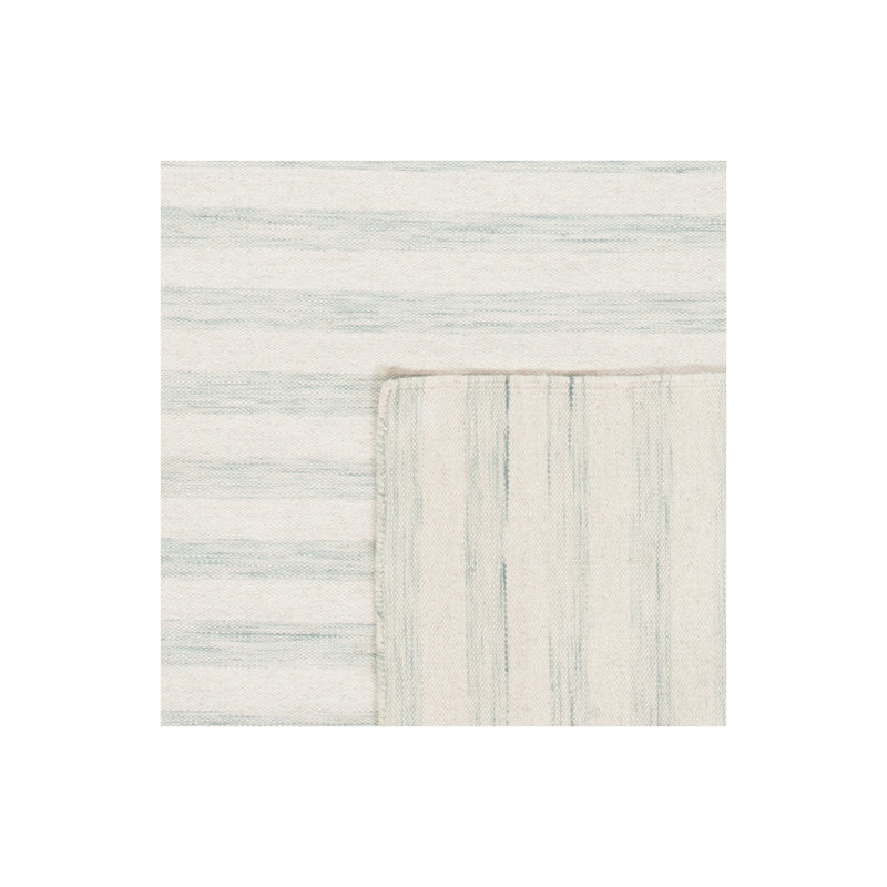 Waukena Hand Woven Flat Weave Wool/Cotton Striped Rug in Light Blue/Ivory, Rectangle 3' x 5'