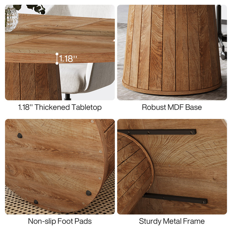 55" Oval Conference Table with Wood Base for 6 People