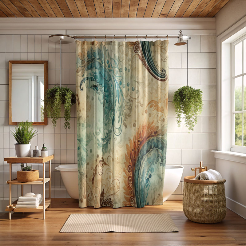 Rideau de douche Antique Paisley, H 74 po x l 71 po