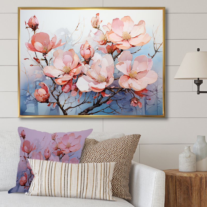 Luxuri Magnolia Tranquility sur impression sur toile, Cadre flottant doré, H 30 po x l 40 po x P 1,5 po