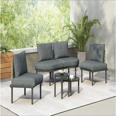 6-Piece Patio Sofa Furniture Set, Half Moon Outdoor Sectional Sofa With 2 High-Low Coffee Tables, PE Wicker Rattan, Tempered Glass, 4 Pillows & Cushions, For Backyard, Garden, Poolside
