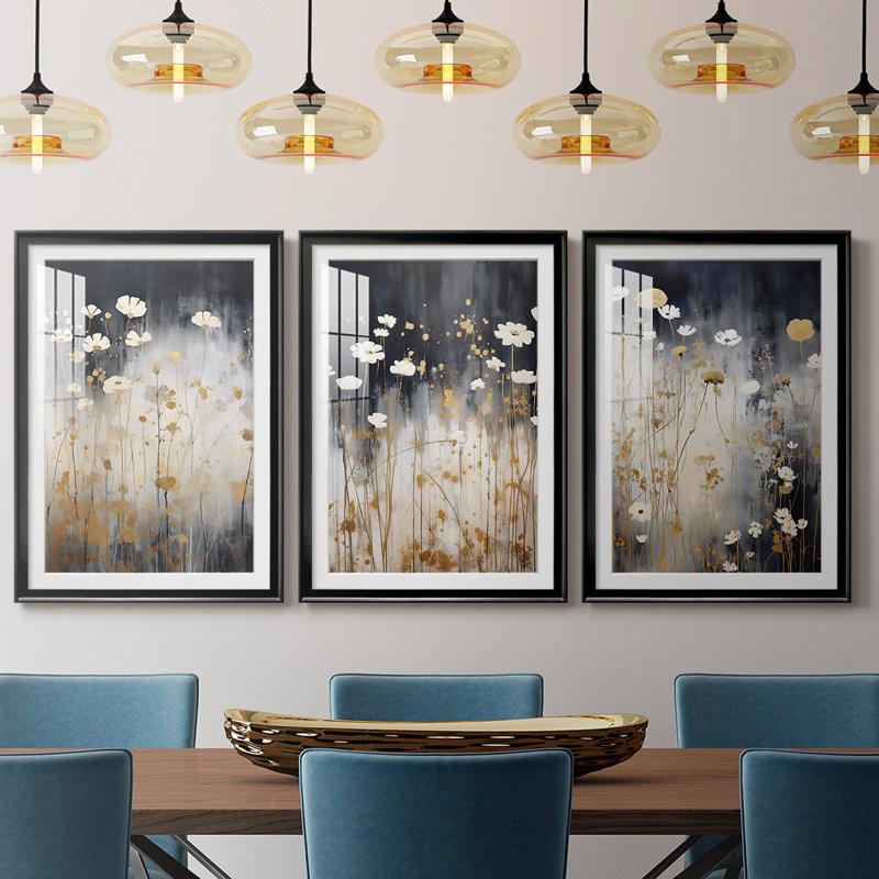FLORAL Series CDXVI - Impression encadrée sur mesure de qualité supérieure - 3 pièces, Noir, H 21 po x l 30 po